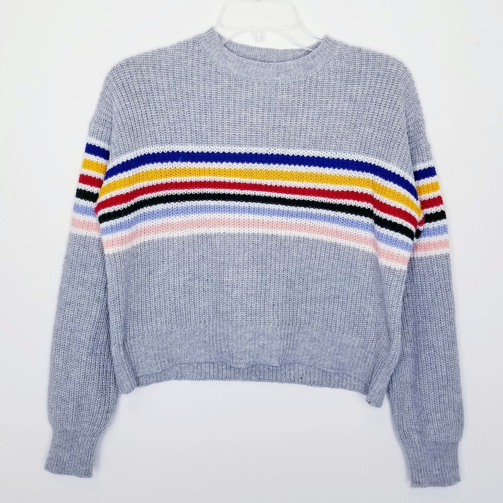 Garage oversized cropped gray striped sweater
